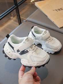 1 Pair Kids Mesh Chunky Sneakers, Spring/Autumn, Unisex, Hook And Loop, Breathable Soft Sole, Versatile Casual Sports Shoes - Beige - View 3