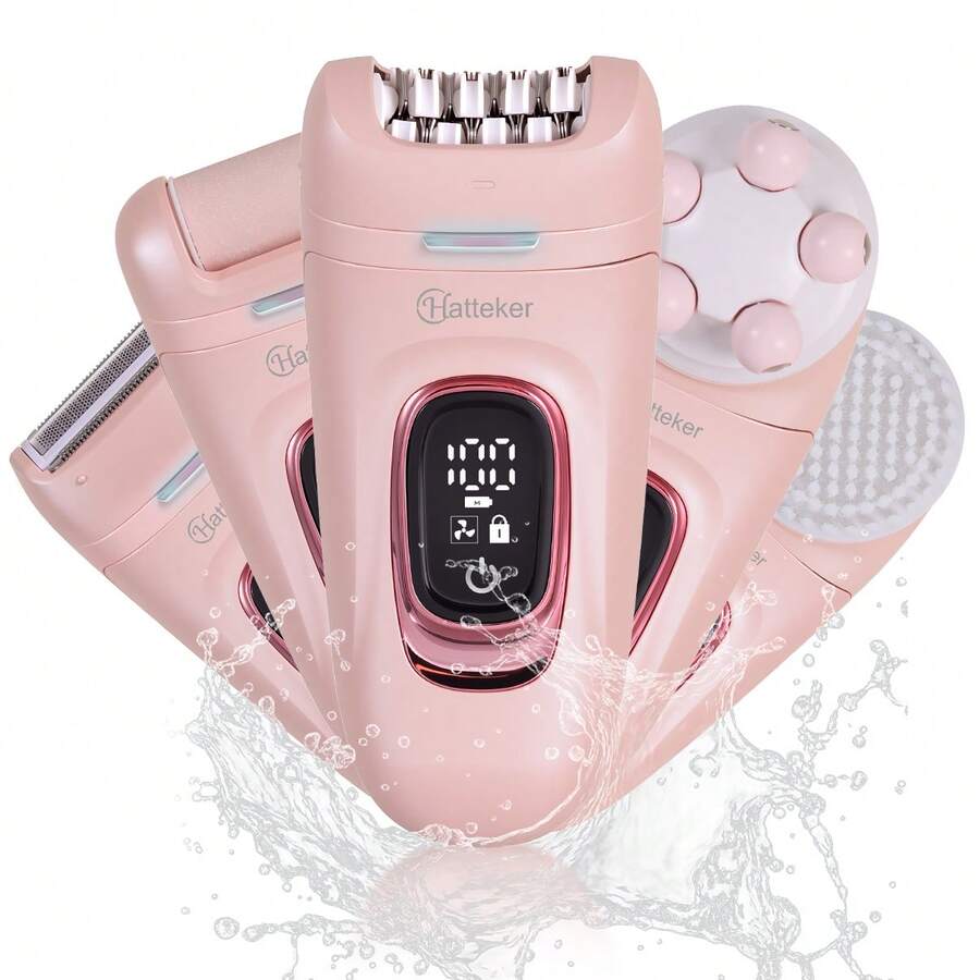 Hatteker 1pc 5-In-1 Women's Hair Removal Set, Multi-Function Underarm & Leg Epilator, Electric Women's Intimate Trimmer & Shaver Kit