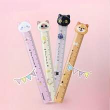 15cm Cute Pom Pom Ruler With Scale, Wavy Line Design, Aesthetic For Kids And Girls - Multicolor - View 2