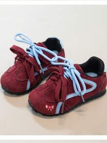 Vintage Red & White Color Block Toddler Athletic Shoes, Non-Slip Soft Sole Hook & Loop Kids Walking Training Shoes - Red - View 3