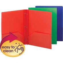 Plastic 2 Pocket Folders With Pockets & Prongs, Red Blue Green 3 Pack | Letter Size, 9-3/4 X 11-1/2 In. Holds 180 Sheets: 80 On The Fastener And 50 Per Pocket. Inside Slot Fits A Business Card. - Multiple Styles - View 3