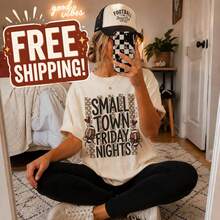 Small Town Friday Nights  Tee Football Game Day Shirt Friday Night Lights Tee Football Season Shirt Football Mom - Apricot - View 1