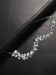 1pc Silver White Rhinestone Teardrop Eyeglass Frame, Personalized Sparkling Rhinestone Street Style Accessory, Vintage Artistic Photo Prop For Women - Silver - View 4