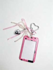 1 buah Tempat Kartu dengan Gesper Hati Pita Mutiara, Motif Beruang Hati dan Kucing Hitam Warna Pink, Casing Pelindung Keras untuk Kartu Pelajar, Kartu Makan, Kartu Akses, Kartu Bus, Gantungan Kunci, Cocok untuk Penggunaan Sehari-hari Pekerja Kantoran dan Pelajar - Rectangle - View 5