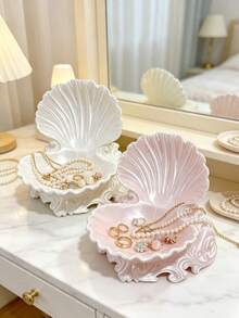 Shell Shaped Jewelry Storage Tray, Decorative Shell Ring Earring Bracelet Holder, Vanity Tabletop Organizer Box, Women Home Decor Gift - Multicolor - View 1