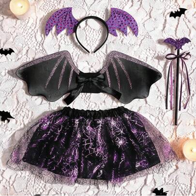 4pcs Purple Costume Wings Set Halloween Makeup Party Dress Up Wings Holiday Party Performance Stage Props