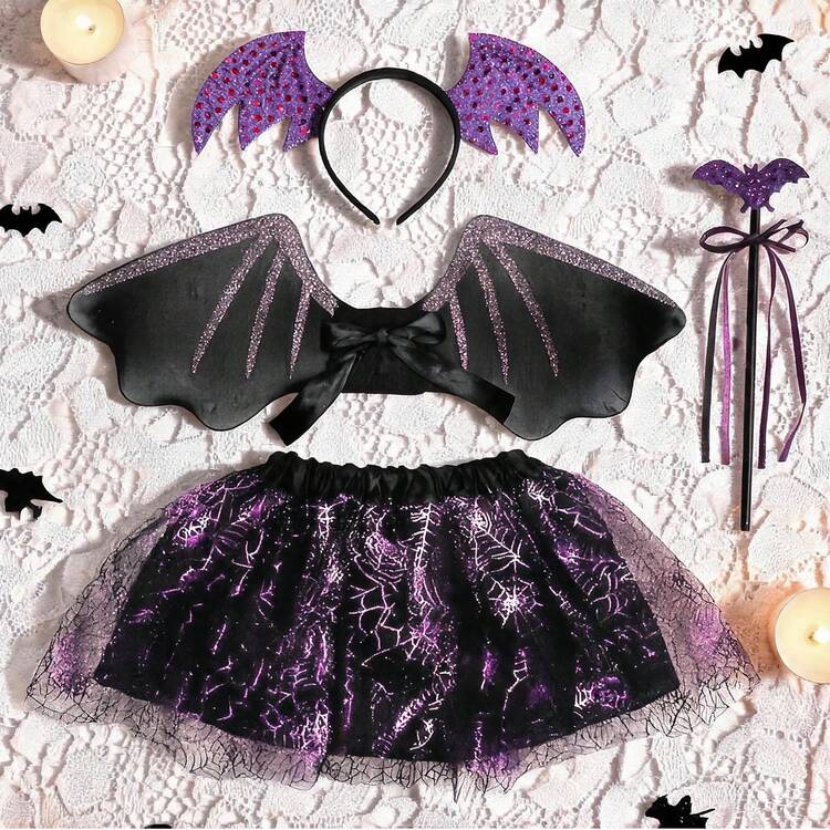 4pcs Purple Costume Wings Set Halloween Makeup Party Dress Up Wings Holiday Party Performance Stage Props - Multicolor - View 1