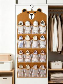 1pc Door Hanging Shoe Organizer Brown Bear Pattern Multi-Pocket 16-Slot Felt Mesh Door-Mounted Shoe Rack Sturdy Closet Storage Space-Saving Shoe Storage Rack Suitable For Apartment Dorm Room Organization Holiday Season Gift - View 5