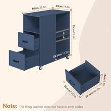 Mobile File Cabinet, Office Filing Cabinet With Open Shelves And Drawers, Under Desk File Cabinet - Blue - View 7