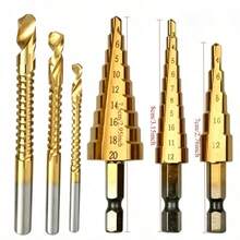 6/3/1pc Titanium Coated High Speed Steel Step Drill Bit Set, Pyramid Shape Drill Bit, Suitable For Wood And High-Efficiency Metal, Smooth Chamfer, No Burrs, Rust-Proof, Easy To Install, Higher Efficiency - Copper - View 7