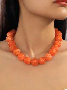 1pc High-End Elegant Jade Beaded Necklace, Summer Beach Vacation Style Gemstone Beaded Necklace, Women's Jewelry Niche Design Premium Accessory Gift - Beads - View 7
