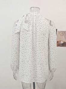 Women's Bowknot Polka Dot Halter Neck Blouse, Early Spring French Gentle Style, Design-Driven Niche Long Sleeve Top White - White - View 7