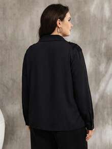 ALIAO Spring Black 3D Floral Embroidered Long Sleeve Shirt, Bohemian Style, Plus Size, Wedding And Casual Wear - Black - View 5