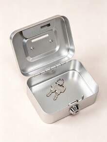 Silver Metal Mini Cash Box With Key Lock & Top Coin Slot, Portable Lockable Piggy Bank With Carry Handle, Secure Storage Box For Cash Coins Jewelry Valuables, Money Saving Box For Home Office, Ideal Gift For Adults & Kids - Multicolor - View 5