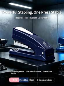 1pc Labor‑Saving Desktop Stapler, Heavy‑Duty Flat Stapling Stapler, Non‑Slip Base Large Capacity Office Stationery Supplies, Back To School Home Office Desk Accessory, 3 Colors Available - Single Piece - View 11