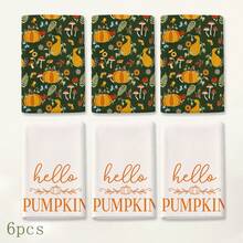 2pcs "Hello Pumpkin" Autumn Kitchen Towels, White & Floral Print Rustic Farmhouse Style Rectangular Decorative Hand Towels, Suitable For Autumn, Harvest Festival, Thanksgiving, Kitchen Decor 4/6/8pcs Set - Multicolor - View 8