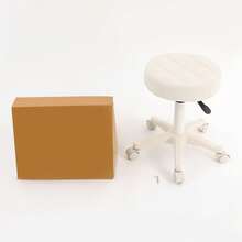 Height Adjustable PU Leather Round Rolling Stool With Wheels, Swivel Salon Spa Home Office Stool, White - White - View 10