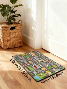 1pc Multicolor Cartoon City Traffic Road Building Stadium Car Print Play Mat, Cute Cartoon Early Education Short Plush Rectangular Edged Anti-Slip Crawling Pad, Children's Room Game Area Early Education Parent-Child Interaction All-Season Home Scene - Multicolor - View 8