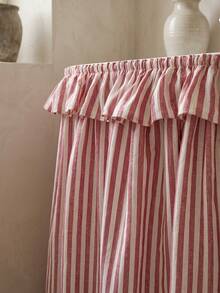 1pc Red And White Thin Striped Sink Skirt, Rustic Country Style Fabric Material, Rectangular Top With Ruffle Edge And Gathered Hem Detail, Covers Sink Underside Space And Decorative Beautification Function, Kitchen Sink Cover Curtain Suitable For Farmhouse Kitchen And Home Decor Scenes - Red - View 2