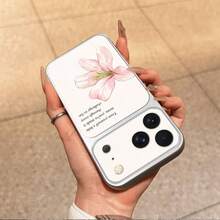 1pc TPU Material Elegant Pink Flower English Quote Pattern Phone Case Suitable For IPhone 17 Pro Max/17/16 Pro Max/15/14/13/12/11 Full Coverage Anti-Drop Soft Shell Phone Protective Cover - Silver - View 5
