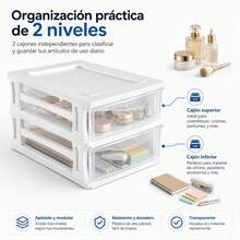 Desktop Organizer With 2 Transparent Drawers, Stackable PP Plastic Storage Unit For Cosmetics And Stationery, Modular Design, 35.5 X 26.5 X 20.5 Cm - 白色 - 查看 4
