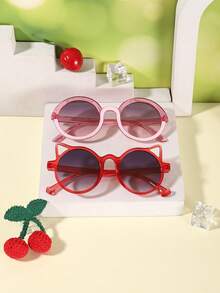 1set 2PCS Kids 3-8Y Mixed Style Round Frames Glitter & Cat‑Ear Outline Comfortable PC Kid‑Core Fashion Glasses For All‑Season Travel Use - Multicolor - View 13