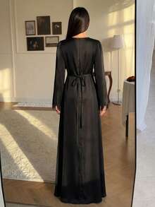 Women's Simple Elegant Tassel Detail Waist-Cinched Dress Black - Black - View 7