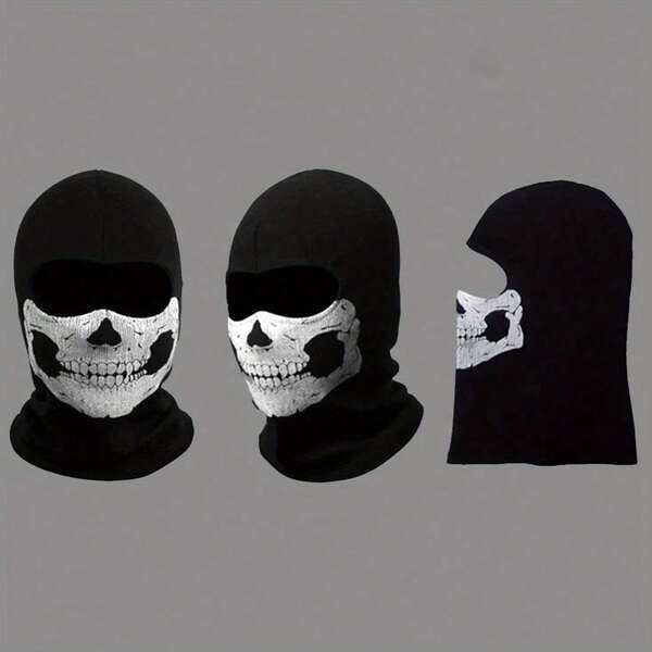 Mască facială completă cu craniu Ghost negru - echipament de protecție pentru motociclist, rezistentă la vânt, versiune ușoară, potrivită ca cadou de Halloween și Crăciun, mască unisex pentru sporturi în aer liber și role play