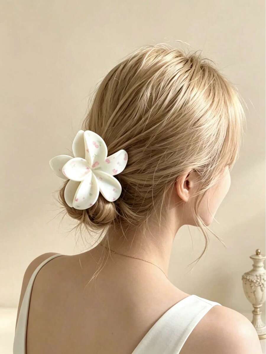 1/2pcs Spring Gentle Plumeria Hair Claw Clip Set, Glossy Soft Resin 3D ...