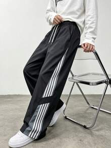Men's Casual Loose Straight Leg Sweatpants, Spring/Summer Fashion Sports Long Pants - Black - View 3
