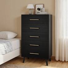Bealife 5 Drawer Storage Cabinet, Tall Chest Of Drawers, Christmas And New Year Gift Vertical Storage Cabinet, Dressing Table  With Metal Handles, Wood Storage Organizer Dresser Nursery Dresser - 黑色 - 查看 1