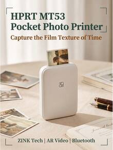 HPRT MT53 Bluetooth Pocket Photo Printer, Portable Mini Home Device, Wireless Bluetooth, 3-Inch Color, Self-Adhesive Photo Paper, AR Video, Thermal Printer - White - View 1