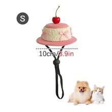 Cute Pet Cherry Cake Shaped Party Hat, Fun Bowknot Decor Puppy Kitten Cosplay Hat, Adorable Photo Prop Accessory, Suitable For Dog Cat Birthday Party Outfit - Multicolor - View 7