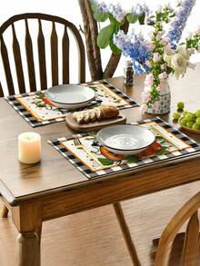 4pcs,6pcs,Autumn Harvest Pumpkin Thanksgiving Table Placemats,Rectangular Tablecloth,Washable,Suitable For Family Dinner,Coffee Table,Durable Kitchen And Dining Room Decor,Table Decoration Party And Scene Decoration,Home Decor - Multicolor - View 6