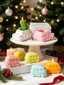 11pcs Car & Bus Shaped Silicone Candle Molds, Candle Holders, Aromatherapy Candle Art, Wax Melts, Handmade Soap Making, Reusable Silicone Material, Craft Production, Home Decor & Photography Props DIY, Spiritual Handmade Gifts - White - View 1