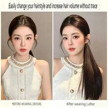 Magic Wand Ponytail Hair Extension For Women, Low Ponytail Long Straight Hair, Big Wavy Curly Hair, Natural Ponytail Short Braid Hair Accessory - Coffee Brown - View 7