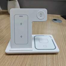Foldable 3-In-1 Wireless Charging Station, 15W Fast Multi-Device Charger. Dual-Angle Stand Supports Horizontal And Vertical Layouts For Convenient Video Viewing. Compact Foldable Design Suitable For Desk, Bedroom, Office And Travel. Compatible With All Qi Wireless Phones, Smartwatches And Bluetooth Earphones. Sensitive Coil Provides Stable Power. Lightweight ABS Shell With Ambient Light, Say Goodbye To Cluttered Charging Cables. - White - View 12