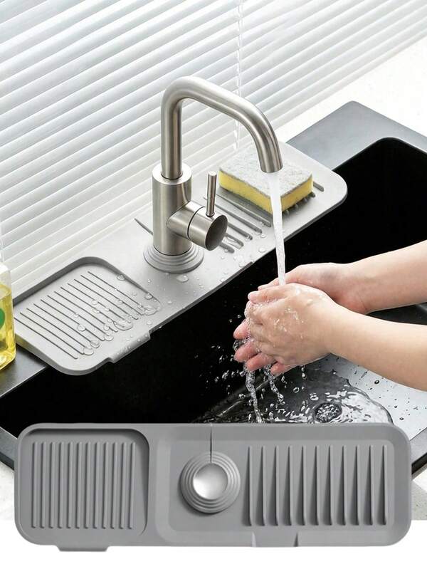 Silicone Splash Guard Bathroom Sink Drain Mat Kitchen Sink Draining Pad Dish Rack Soap Pad Trimmable Narrow Edge Suitable For Wash Basin Kitchen Sink Kitchen Drain Rack Kitchen Essentials Bathroom Accessories