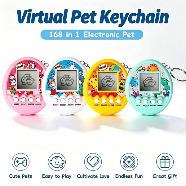 1pc Retro Electronic Pet Egg Keychain, Mini Nostalgic Handheld Game Toy With Multiple Pets & Interactive Modes, Creative Bag Decoration Gift For Children