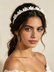 1pc Women's French Floral Pearl Headband, Luxury Thin Design, Non-Tightening, Bridal Atmosphere Hair Accessory For Flyaways - Multicolor - View 1