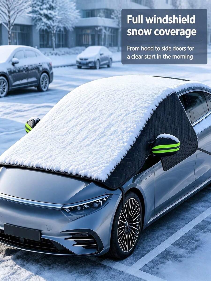 Car Windshield Snow Cover, 6 Built‑In Magnets Car Front Window Frost Ice Sun Shade Protector, All‑Weather Waterproof Anti‑Snow Anti‑Dust Sun UV Protection Windshield Cover With Mirror Cover For Most Cars Sedan SUV