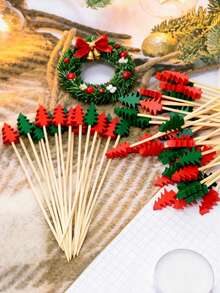 100pcs Christmas Tree Fruits Picks ,Cocktail Picks, Christmas Tree Picks, Appetizer Toothpicks Decorative Toothpicks,Party Picks For Christmas Decorations, Drink Dessert Sandwiches Cocktails,Party Favors,Drink Fruit Desser - Christmas Tree Tags - View 10