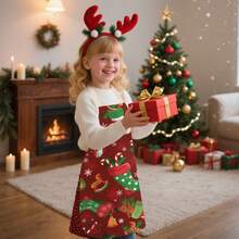 1pc Cute Christmas Theme Linen Children's Apron, Holiday Gingerbread Man, Snowflake, Santa Claus, Dachshund Print, Suitable For Christmas Holiday Party - Multicolor - View 8