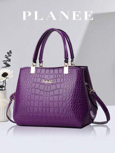 Luxury Crocodile Embossed Handbag, Fashion PU Leather Shoulder Bag, Elegant Large Capacity Shopping Bag, Multifunctional Top Bag Wallet, Women's Luxury Handbag And Crossbody Bag, Zipper Closure, Glossy PU Material, Polyester Lining, Crossbody Shoulder Bag, Suitable For Women-Shopping, Vacation, Daily Business