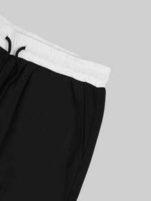 Men's Spring/Autumn Double-Layer Waist Wide Leg Sweatpants, Loose Straight Leg Draped Solid Color Casual Sports Long Pants - Black - View 5