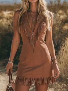 Women Short Dresses - Brown - View 5