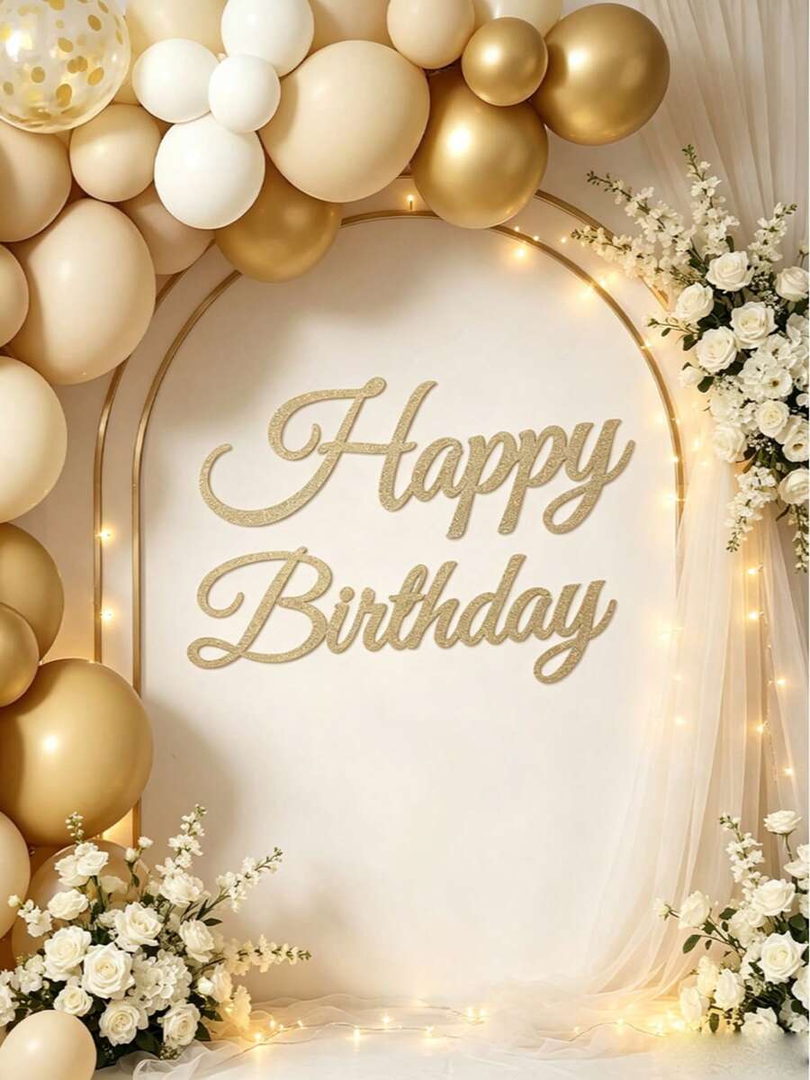 1pc Happy Birthday Logo, Happy Birthday Letter Logo Retro Rural Birthday Party Decoration Background Wall Photo Props - Multicolor - View 1