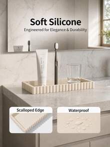 1pc Silicone Bathroom Vanity Tray, Modern Decorative Countertop Storage Dish, Waterproof And Shatterproof, Suitable For Cosmetics And Perfumes, Thickened Durable Easy To Clean Candle Holder - View 6