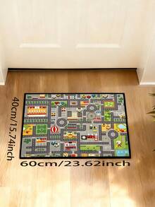 1pc Multicolor Cartoon City Traffic Road Building Stadium Car Print Play Mat, Cute Cartoon Early Education Short Plush Rectangular Edged Anti-Slip Crawling Pad, Children's Room Game Area Early Education Parent-Child Interaction All-Season Home Scene - Multicolor - View 11