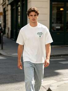 Una camiseta de hombre con doble estampado, elegante y casual, con cuello redondo. - Blanco - Ver 2